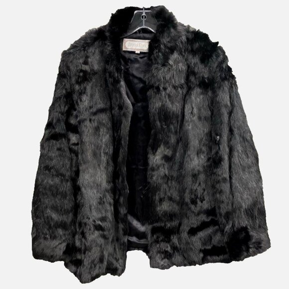 Vintage 100% Pure Rabbit Fur Coat Black Jacket Bryan Park Women’s Size L Black - Picture 1 of 11